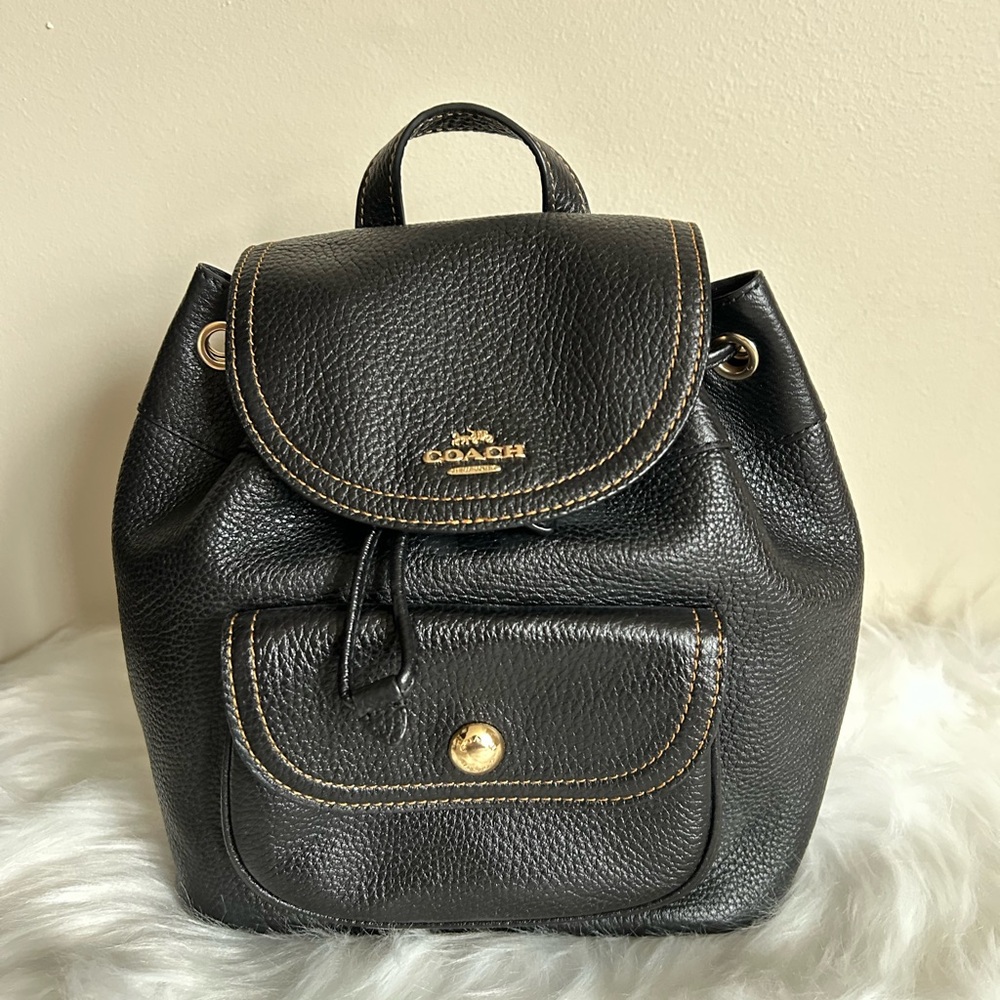 Coach Pennie 22 Black Pebbled Leather Backpack NWT C4121